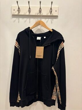 Burberry Black Hoodie with Vintage Check Trim